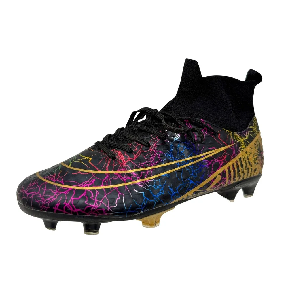 Mens High Top Soccer Cleats Black Multi Color Lightning Graphic Men's 7 1/2